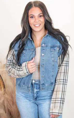 Khaki Denim Plaid Contrast Jacket**