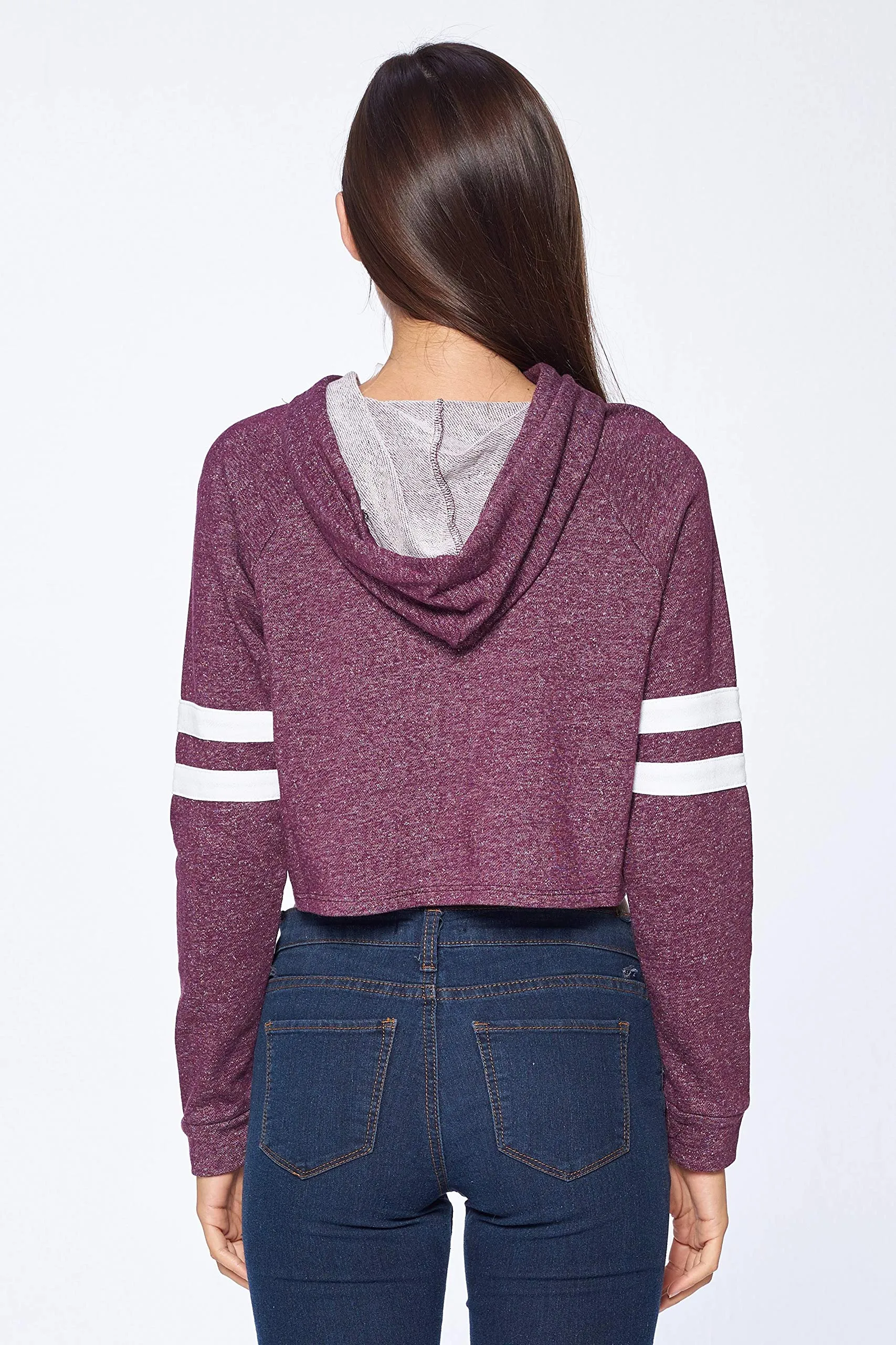 Khanomak Women's Loose Long Sleeve Striped Sweatshirt Crop Top