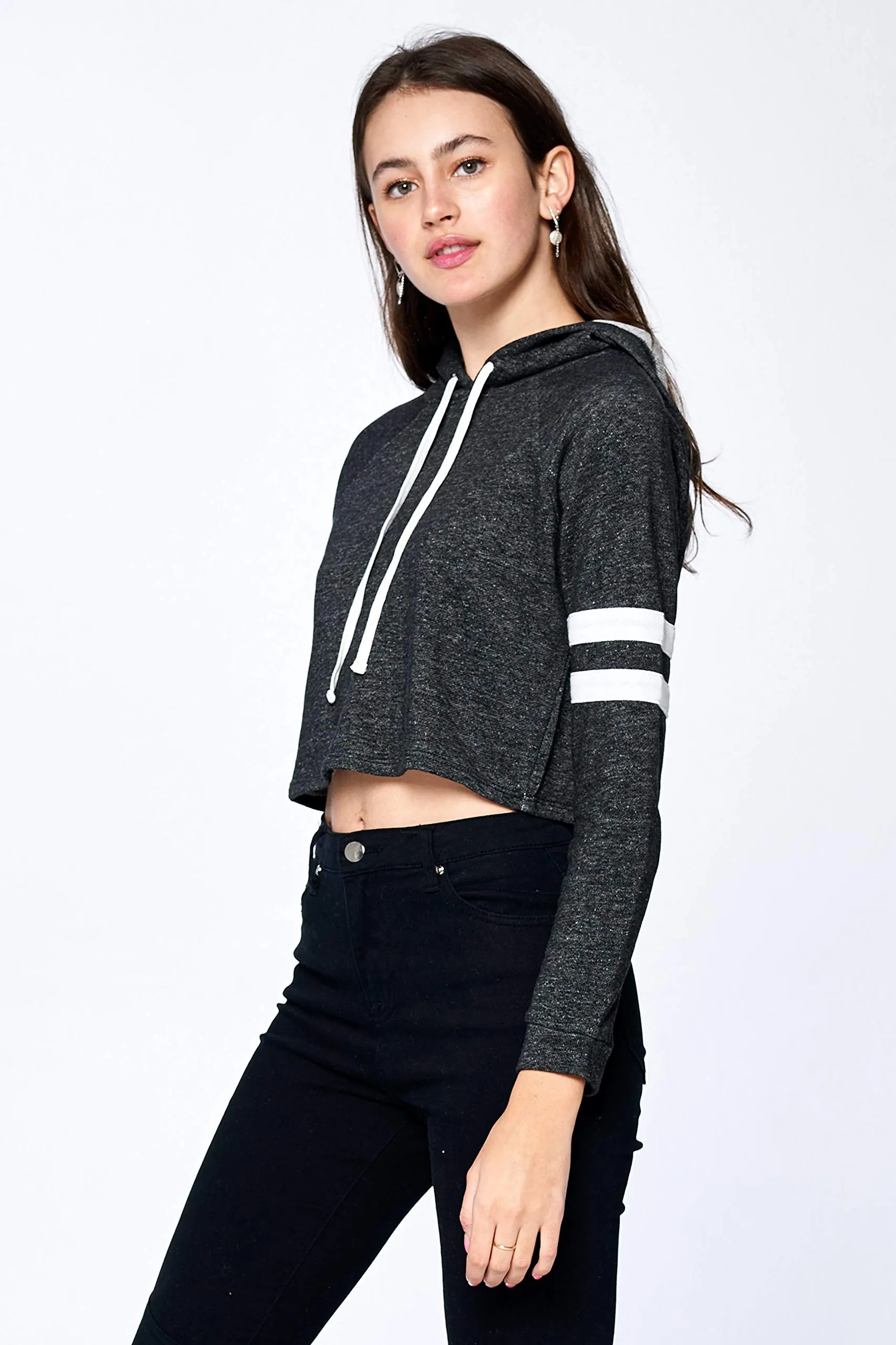 Khanomak Women's Loose Long Sleeve Striped Sweatshirt Crop Top