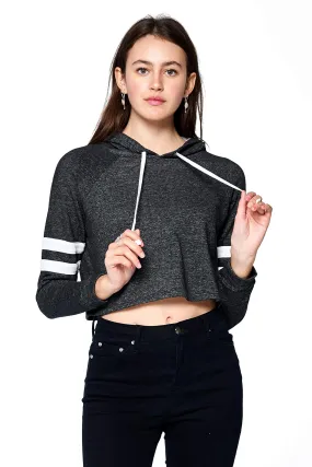 Khanomak Women's Loose Long Sleeve Striped Sweatshirt Crop Top