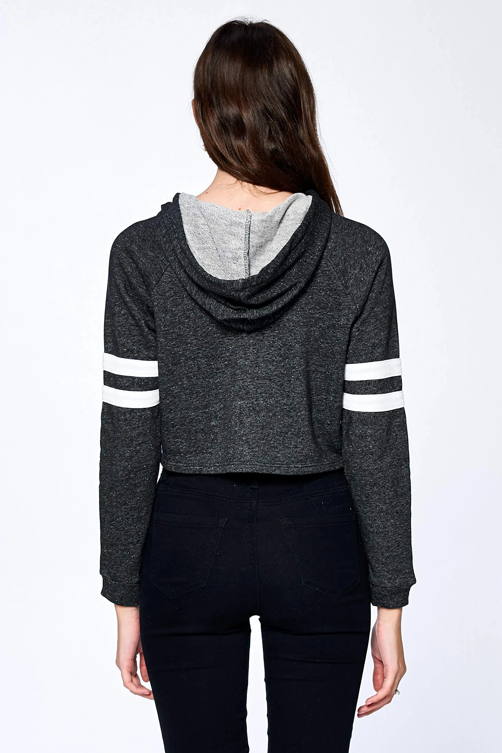 Khanomak Women's Loose Long Sleeve Striped Sweatshirt Crop Top