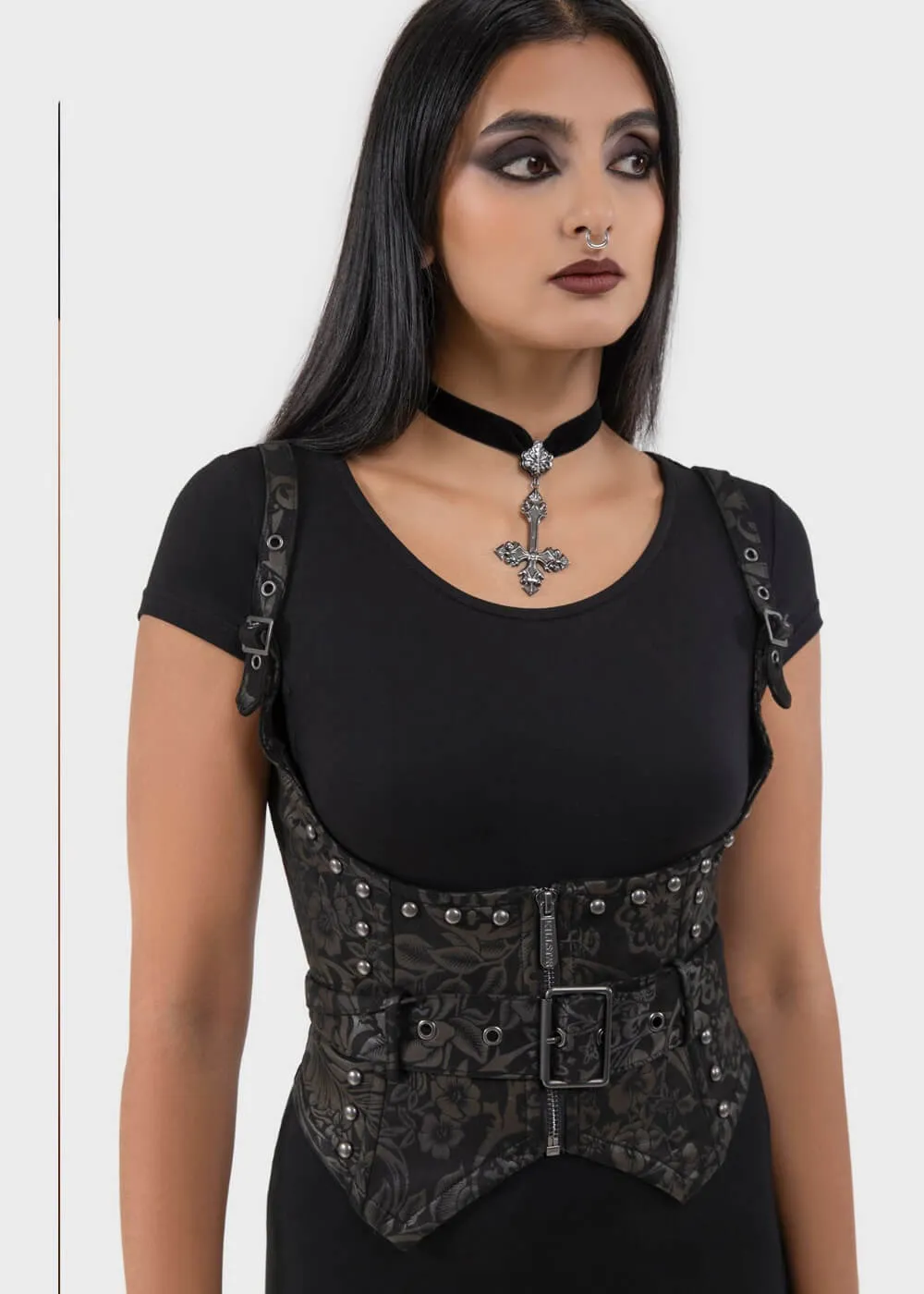 Killstar Malapas Black Lily Underbust Corset Black