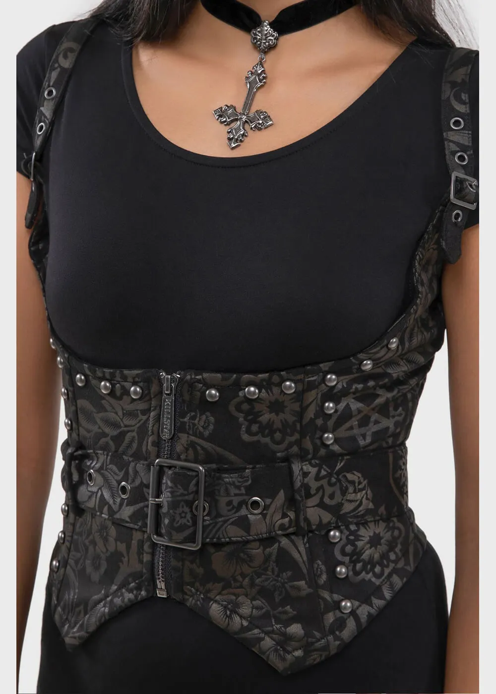 Killstar Malapas Black Lily Underbust Corset Black