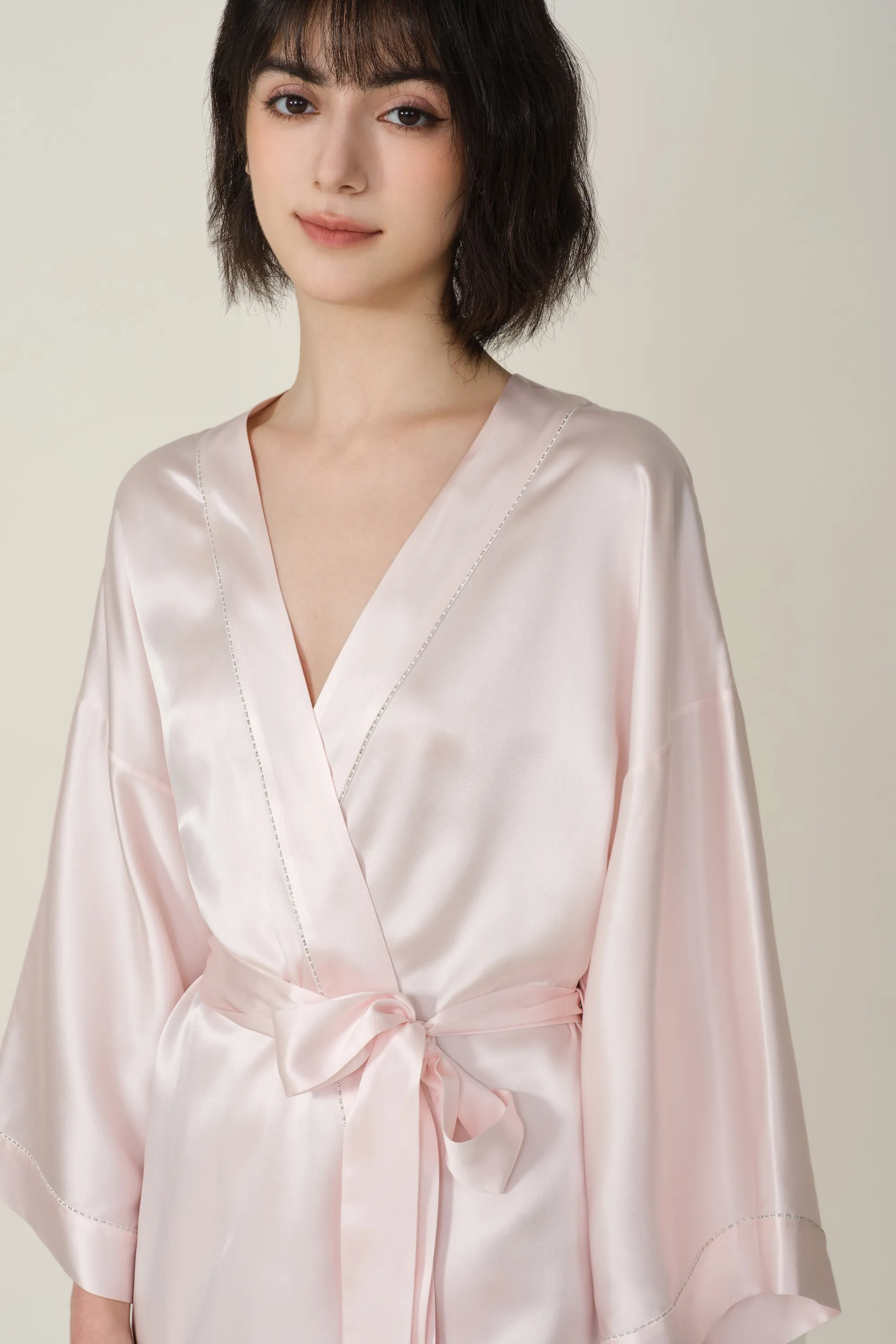 Kimono Crystal Silk Short Nightgown