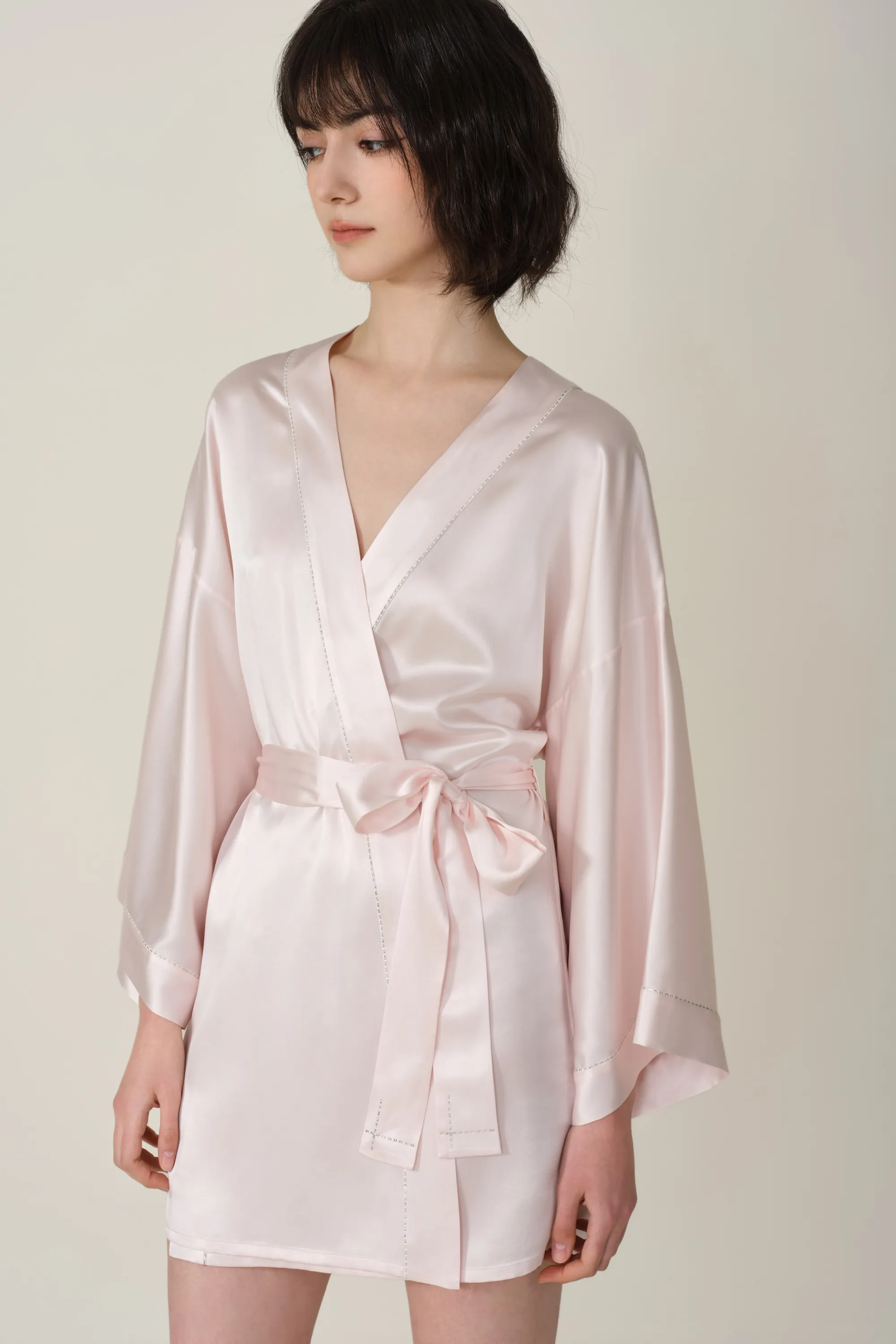 Kimono Crystal Silk Short Nightgown