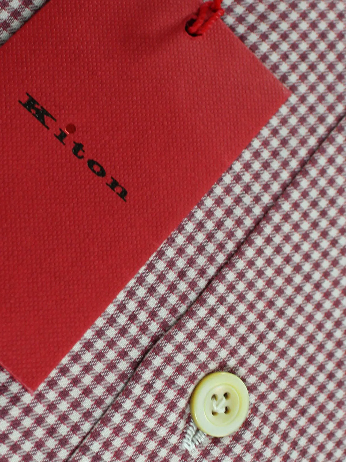 Kiton Dress Shirt Maroon White Check 44 - 17 1/2 SALE