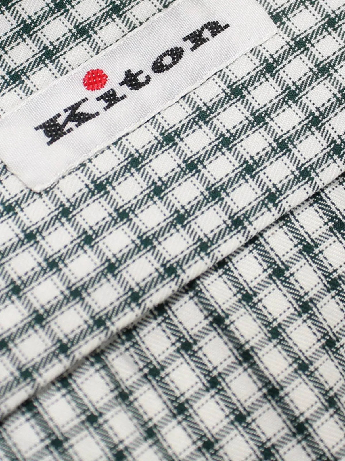 Kiton Dress Shirt White Green Check 36 - 14 SALE