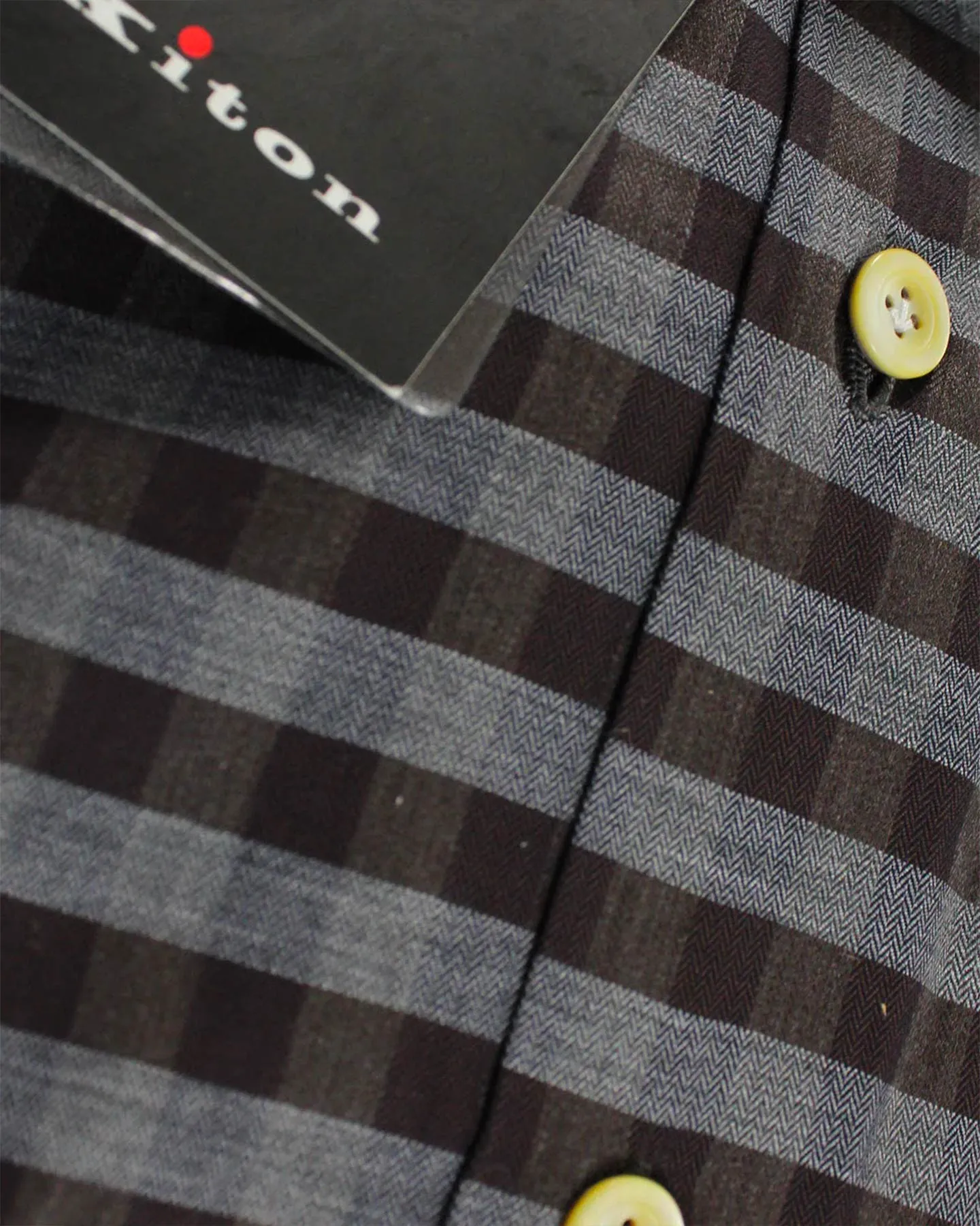Kiton Shirt Brown Gray Gingham  Check 40 - 15 SALE
