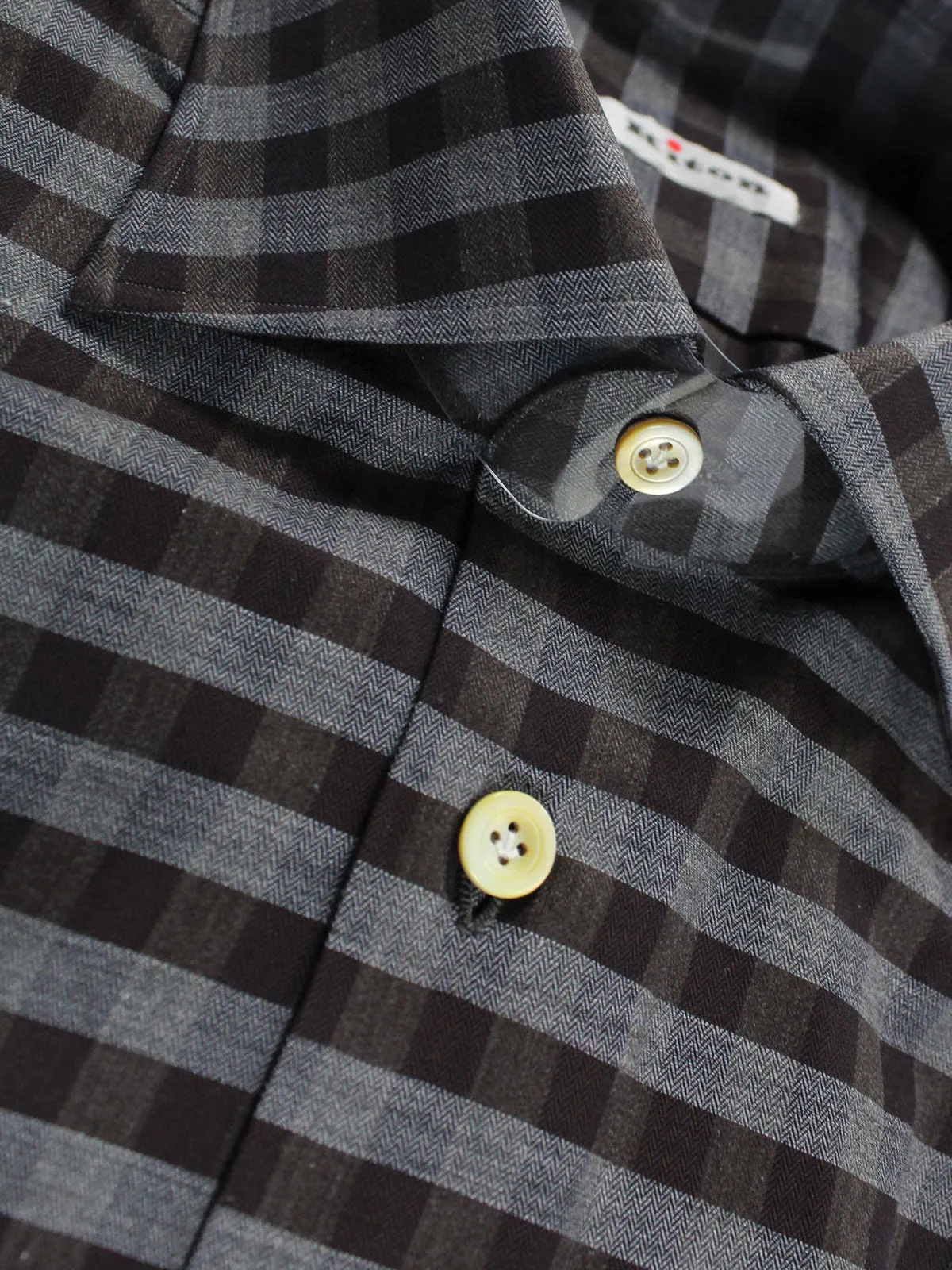 Kiton Shirt Brown Gray Gingham  Check 40 - 15 SALE