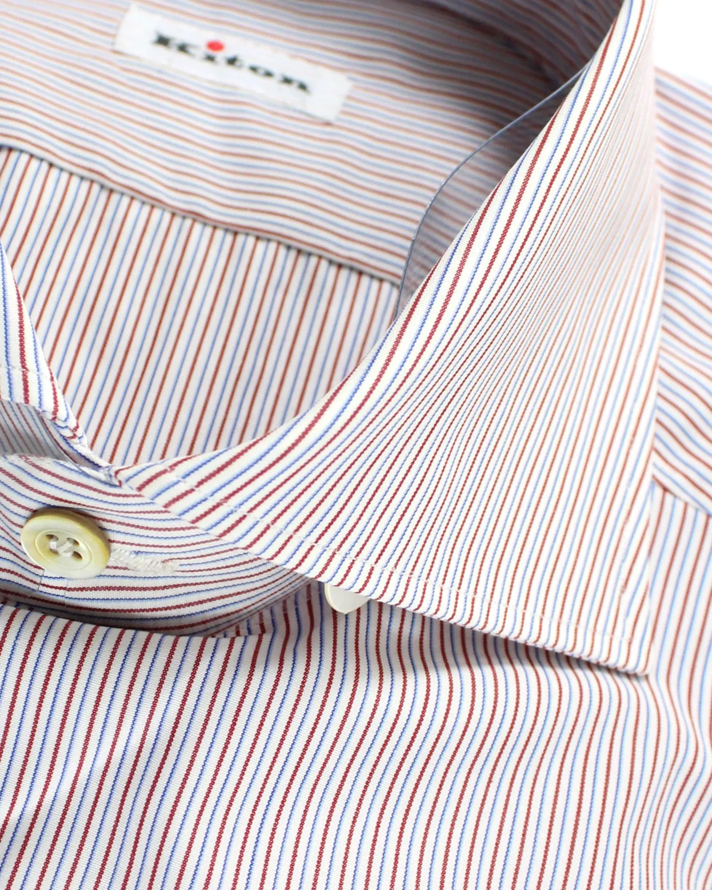 Kiton Shirt White Burgundy Blue Stripes 40 - 15 3/4 SALE