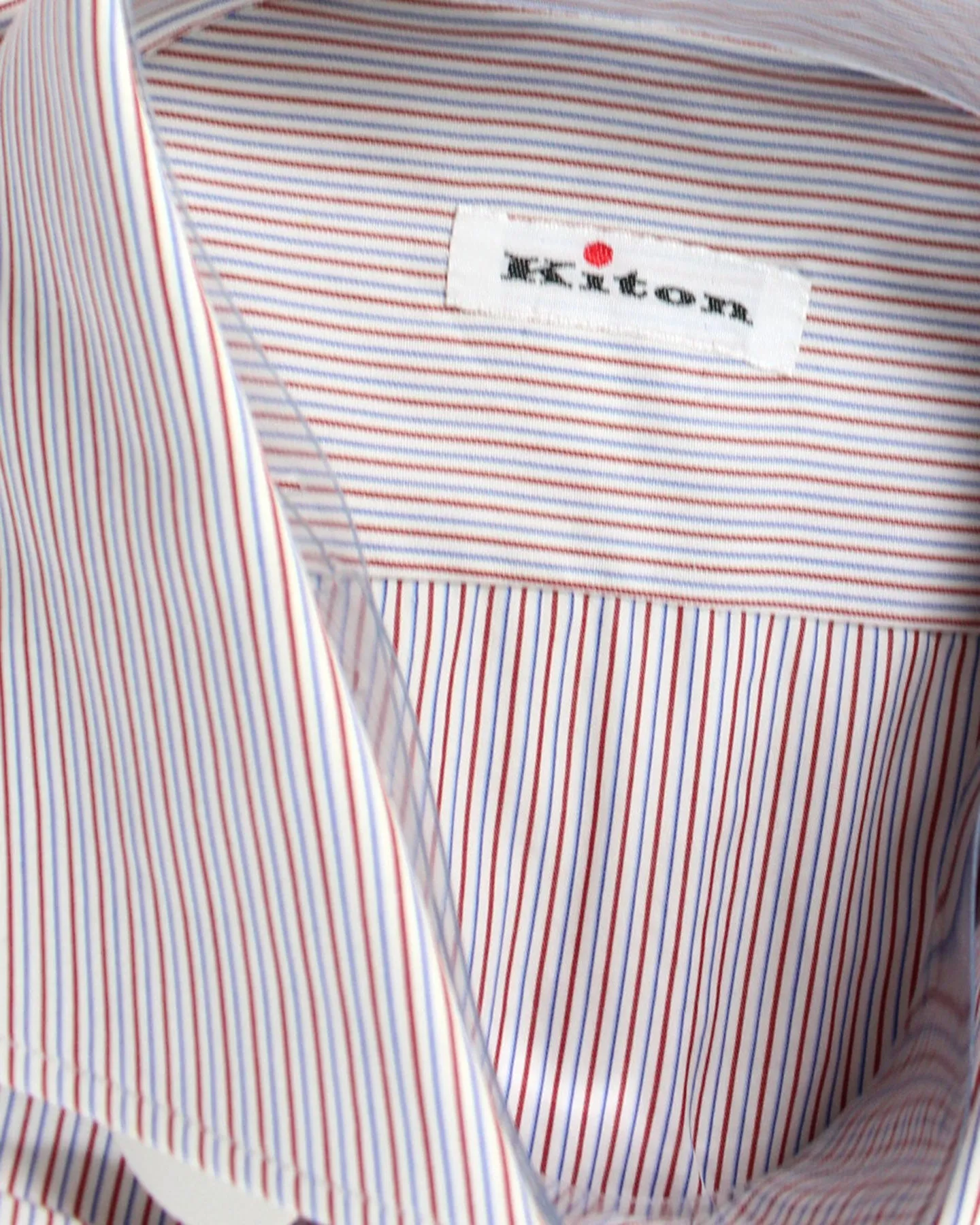 Kiton Shirt White Burgundy Blue Stripes 40 - 15 3/4 SALE