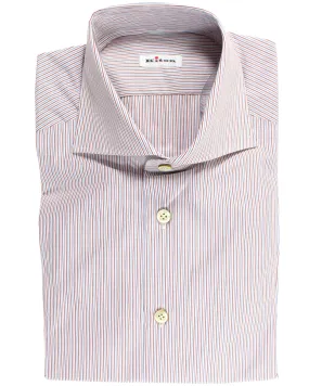 Kiton Shirt White Burgundy Blue Stripes 40 - 15 3/4 SALE
