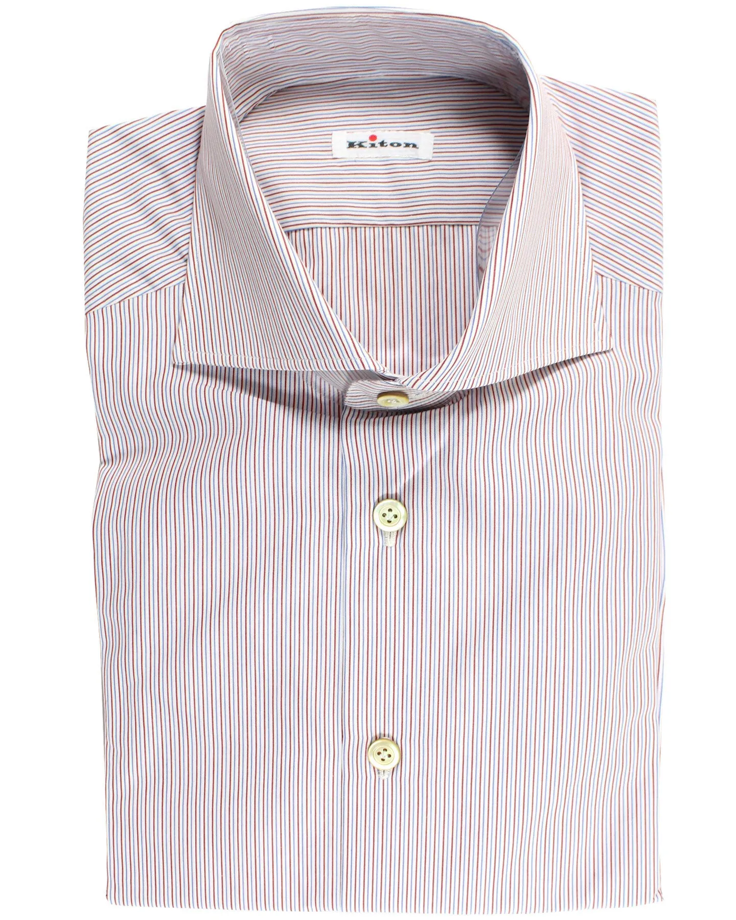 Kiton Shirt White Burgundy Blue Stripes 40 - 15 3/4 SALE