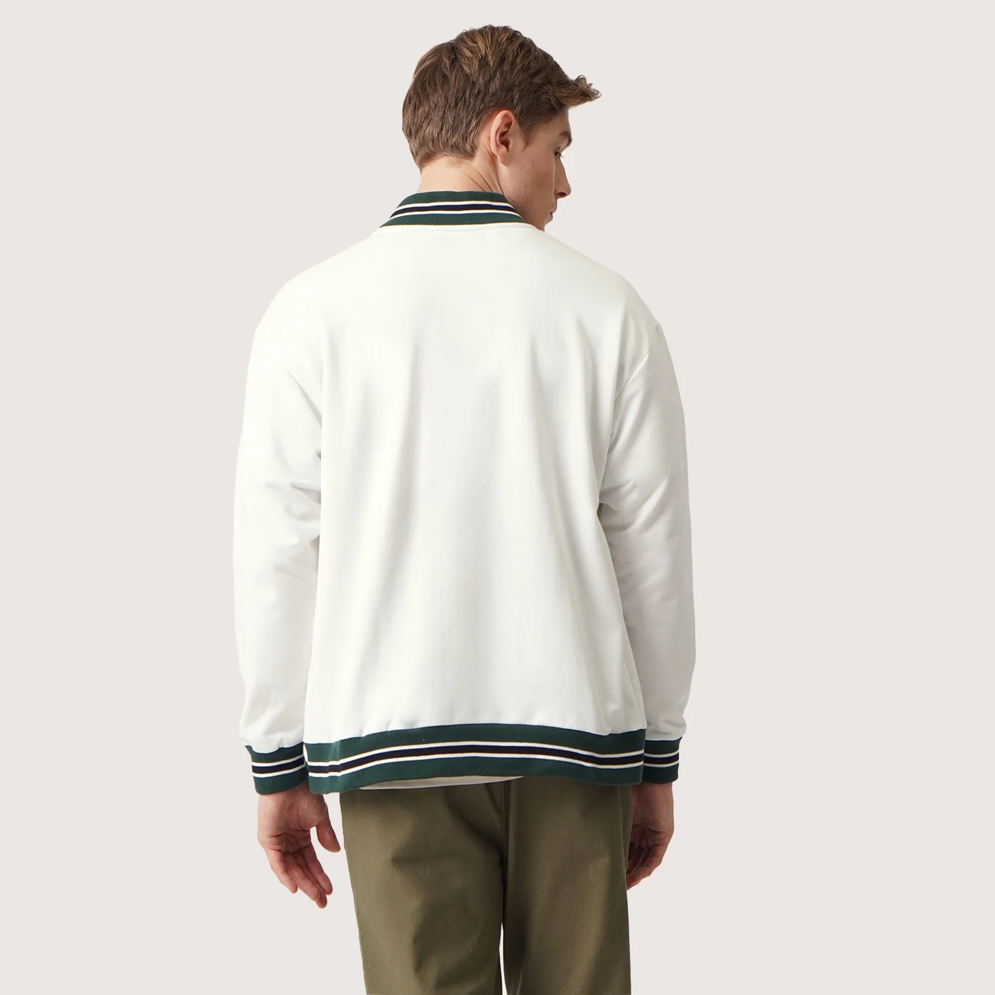 Knit Bomber Jacket With Chest Embroidery and Cuff Details