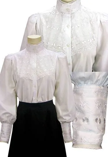 Ladies Victorian Blouse With Eyelet Lace-CL443-BP2