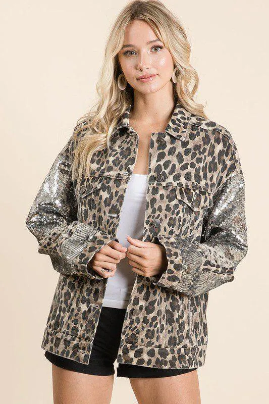 Leopard Print Jacket and Sequins Details