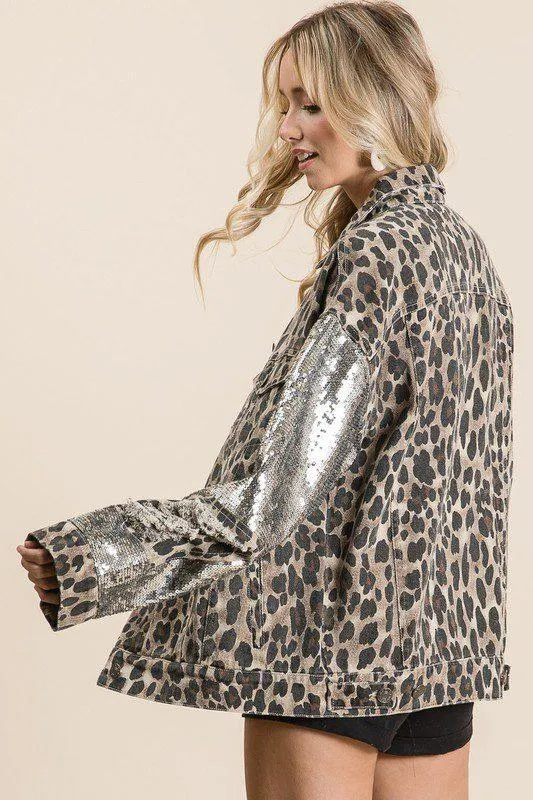 Leopard Print Jacket and Sequins Details