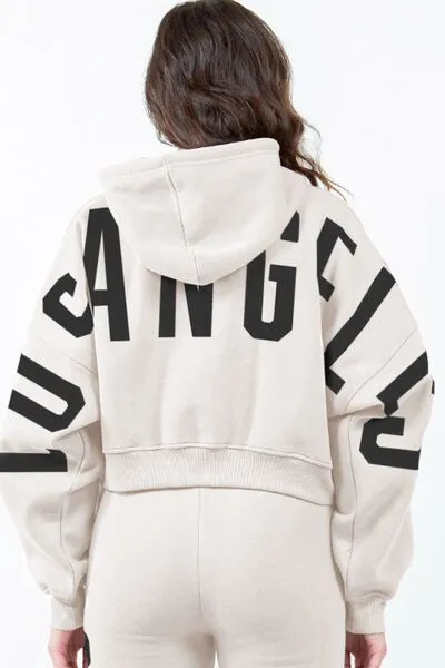 Letter Graphic Drawstring Cropped Hoodie