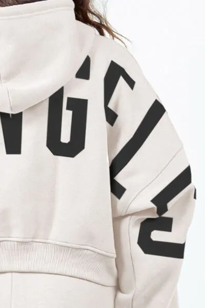 Letter Graphic Drawstring Cropped Hoodie