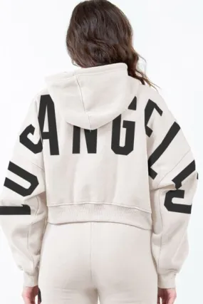 Letter Graphic Drawstring Cropped Hoodie