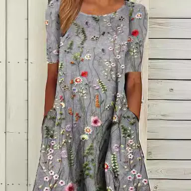 Light Gray Floral Printed Casual Dress