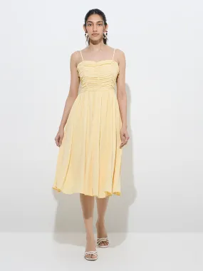 LOV Yellow Pleated Fit-and-Flare Dress