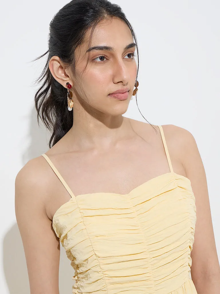 LOV Yellow Pleated Fit-and-Flare Dress