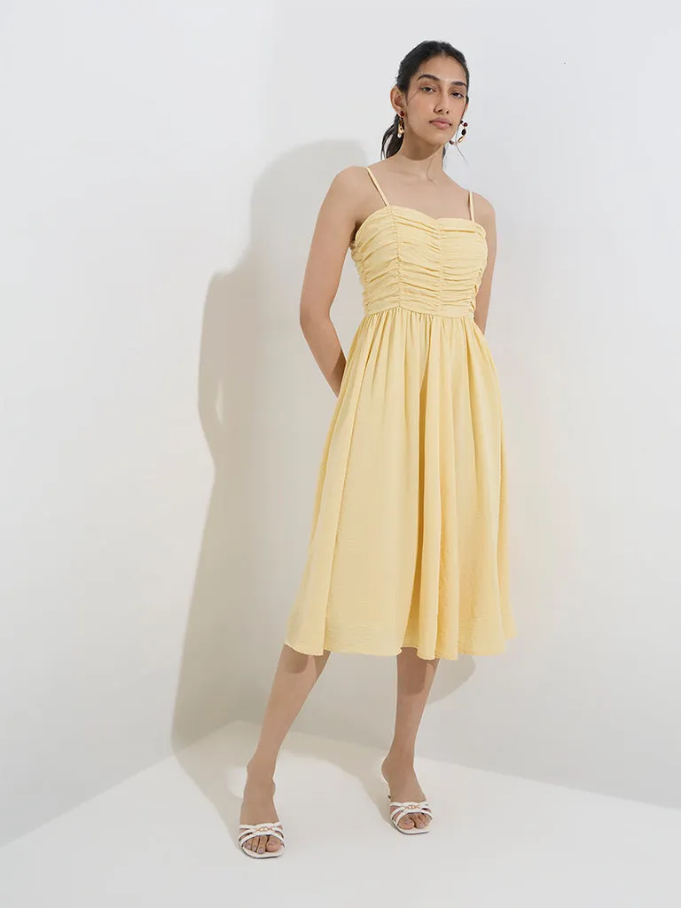 LOV Yellow Pleated Fit-and-Flare Dress