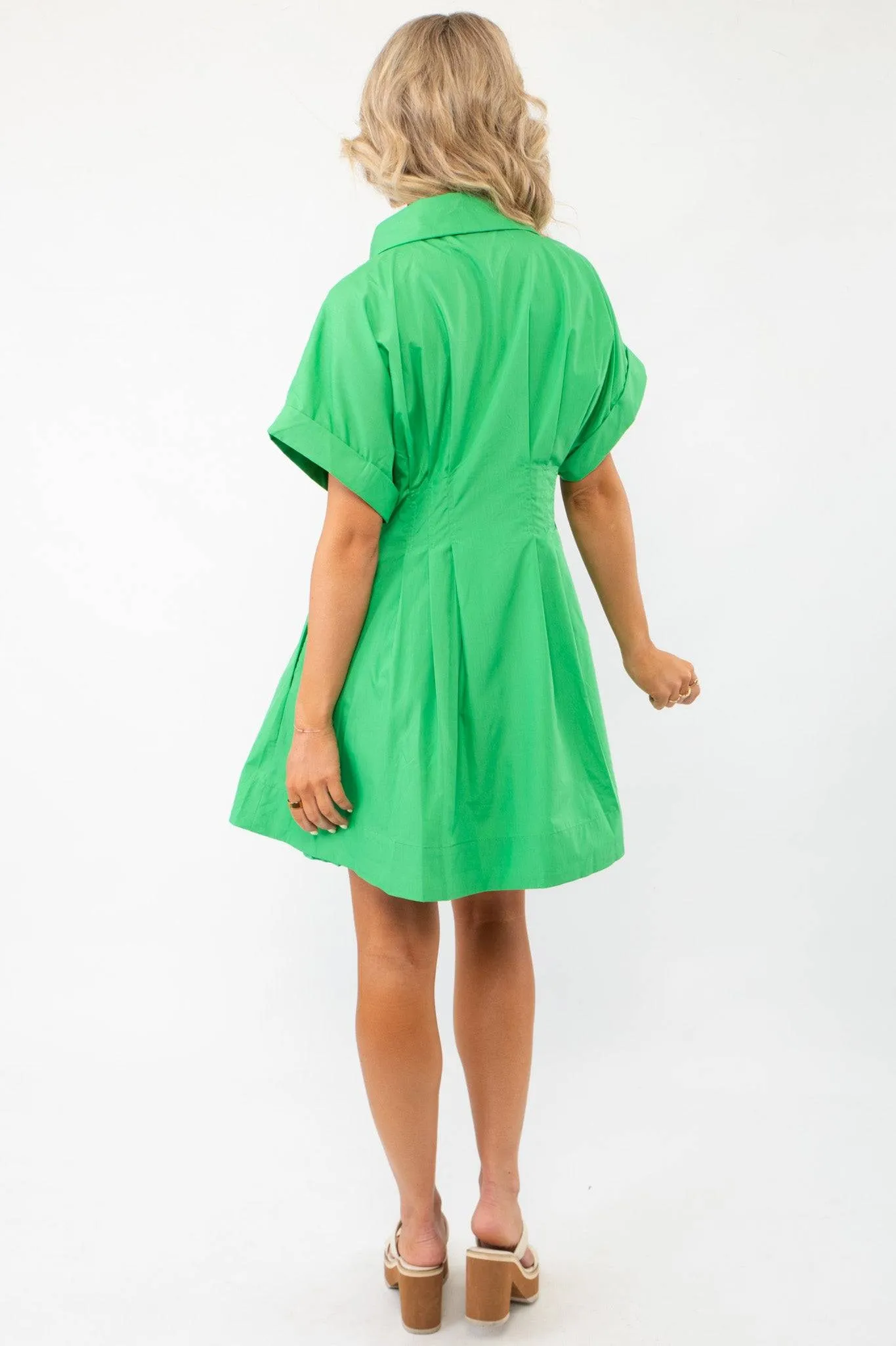 Lucky You Kelly Green Button Up Mini Dress