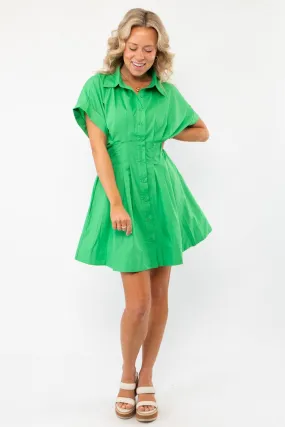 Lucky You Kelly Green Button Up Mini Dress