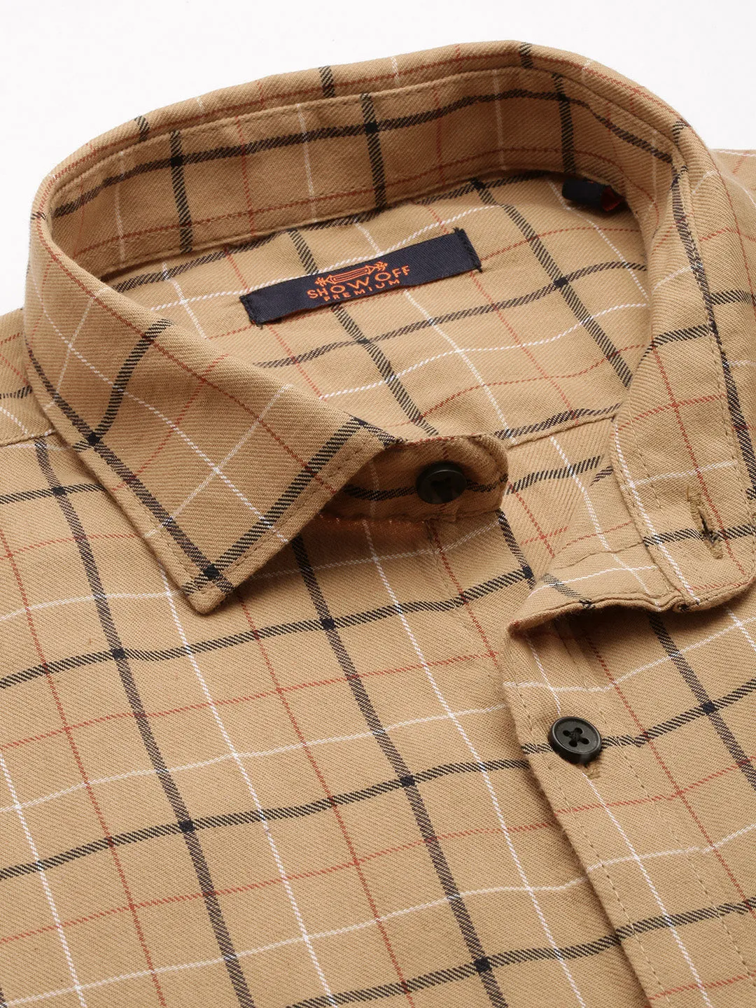 Men Beige Checked Casual Shirt