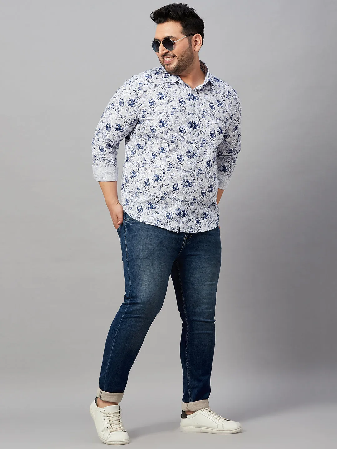 Men Printed White Comfort Shirt
