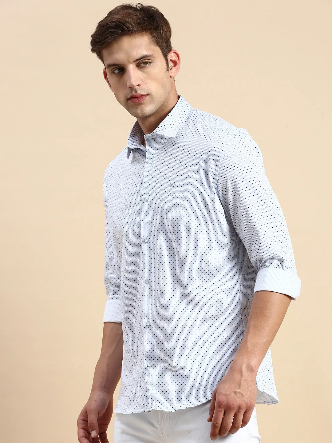 Men White Striped Casual Shirt