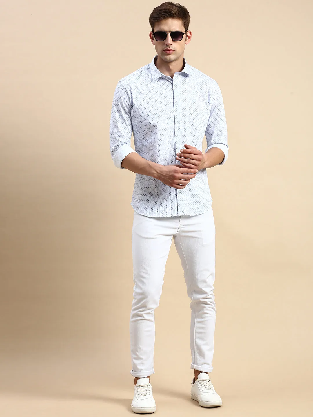 Men White Striped Casual Shirt