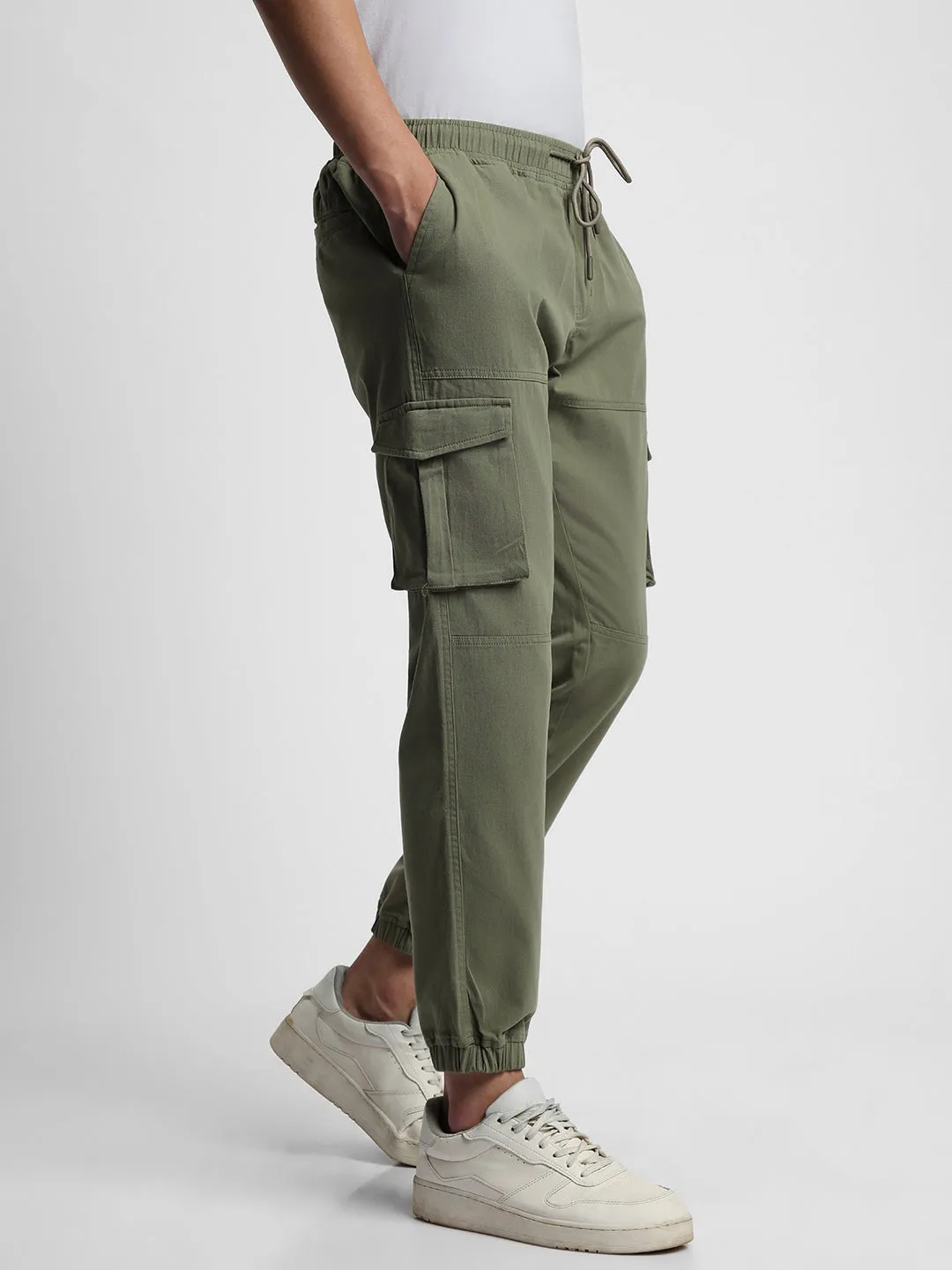 Men's Green Slim Fit Cargo Joggers