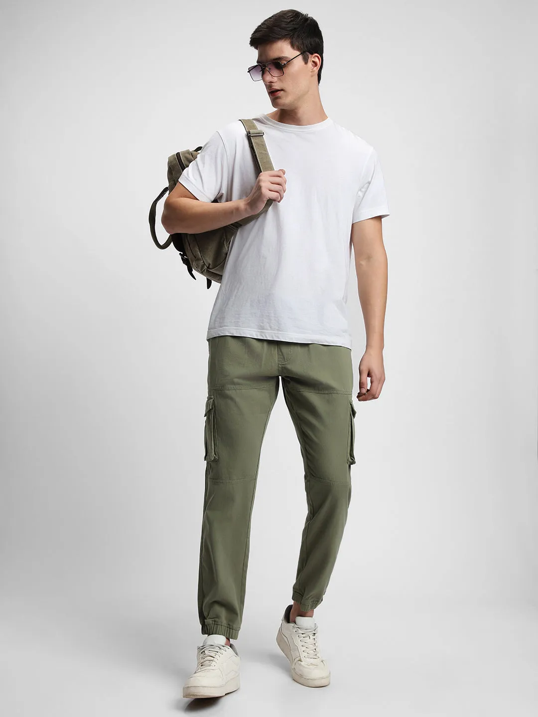 Men's Green Slim Fit Cargo Joggers