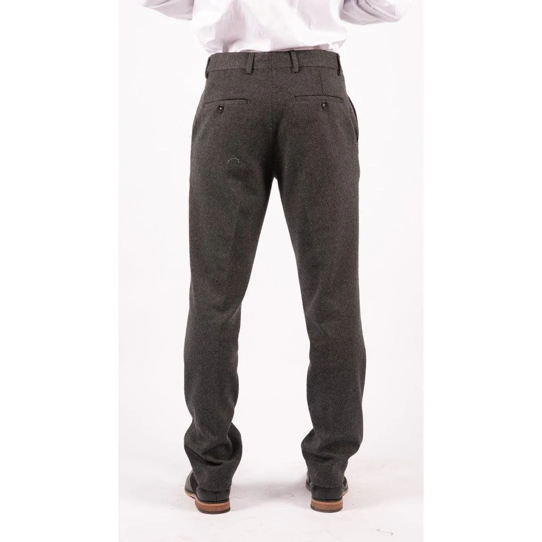 Mens Grey Charcoal Tweed Trousers Herringbone Wool Vintage Retro Blinders