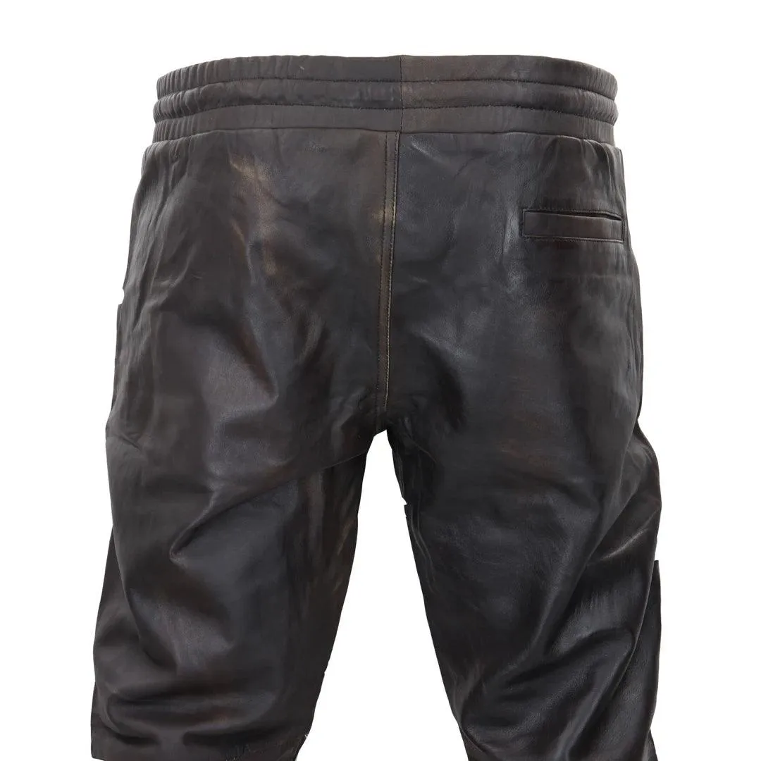 Mens Real Leather Jogger Jeans Trousers Elasticated Casual