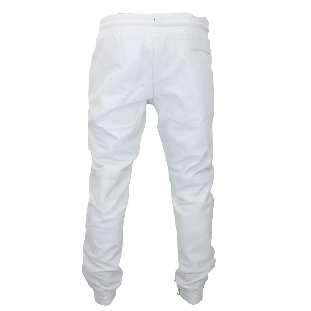 Mens Real Leather Jogger Jeans Trousers Elasticated Casual
