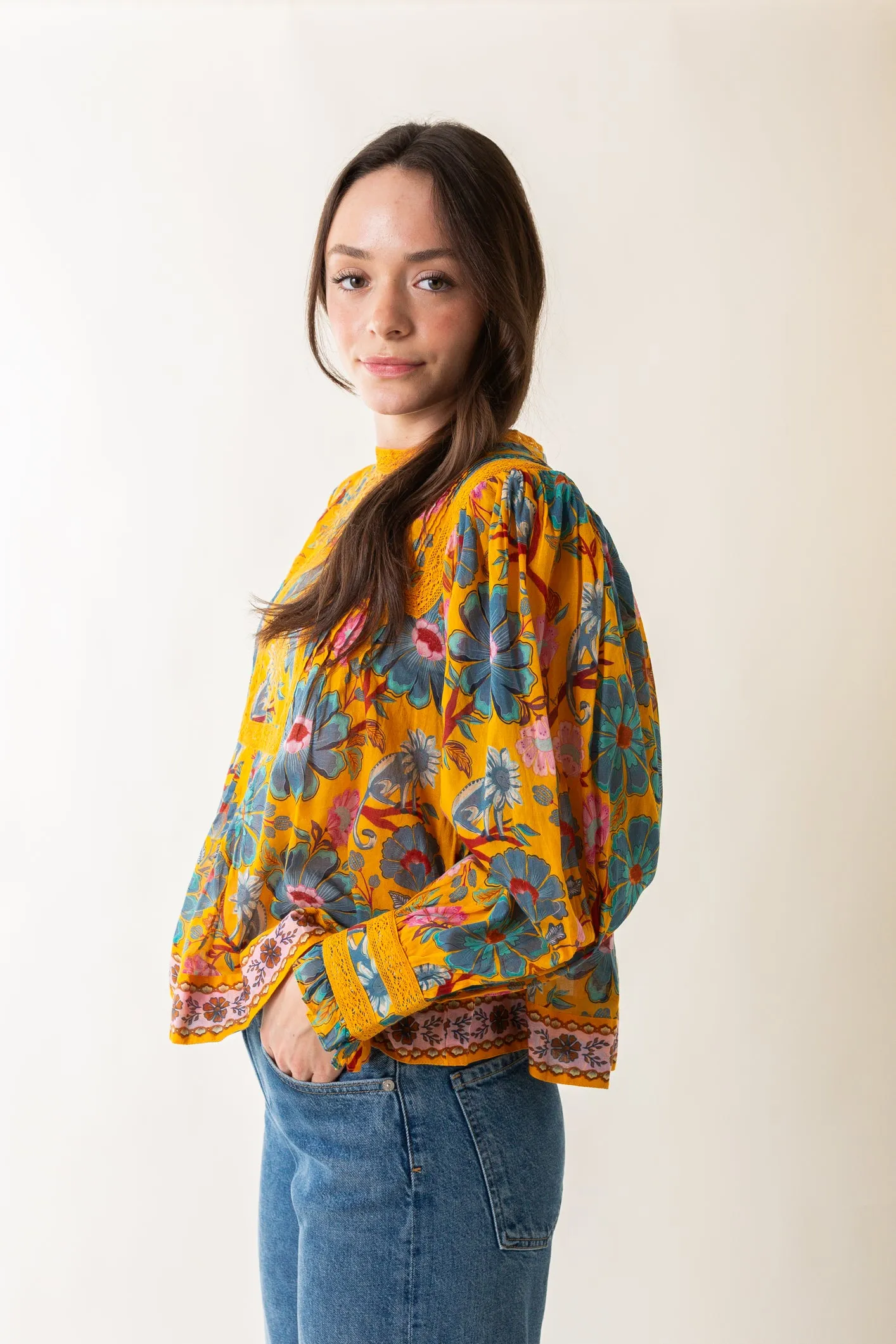 Mica Yellow Short Sleeve Collar Blouse
