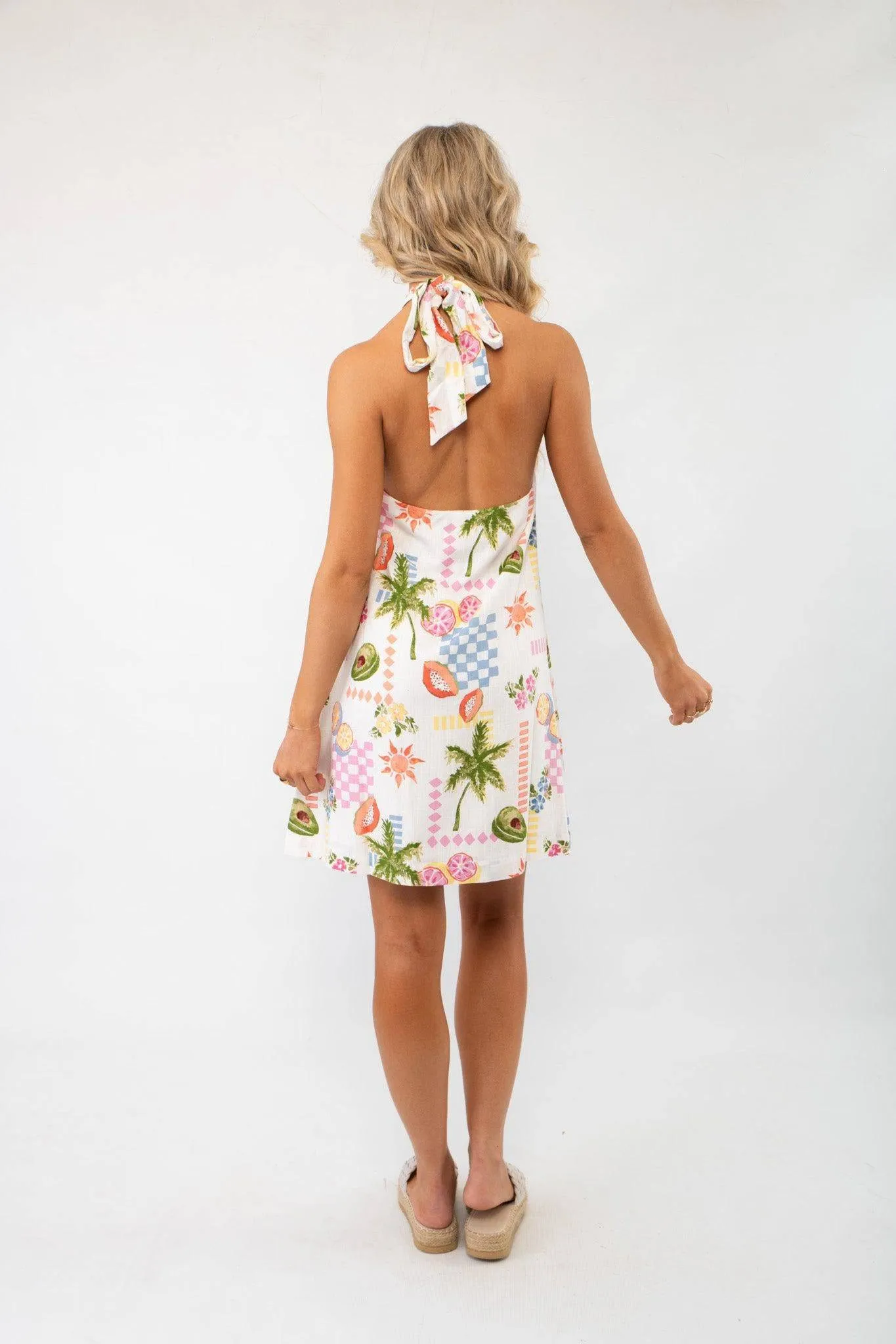 MINKPINK Gracie Ivory Fruity Floral Halter Neck Mini Dress