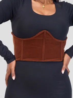Misstcal Belt Under Bust Velvet Backless Lace Up Boning Corset Top - Brown