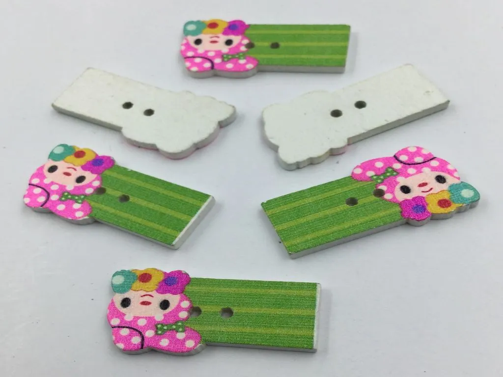Multicolour Designer Rectangular 2 Hole Wooden Buttons