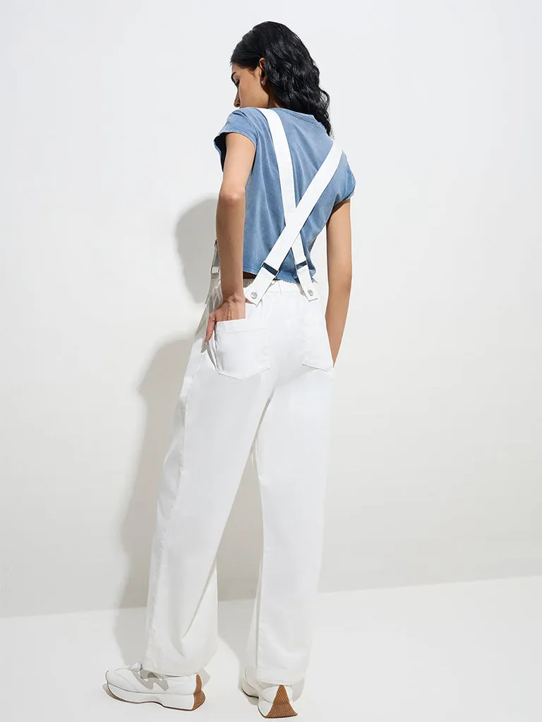 Nuon Off-White High-Rise Cotton Trousers with Suspenders