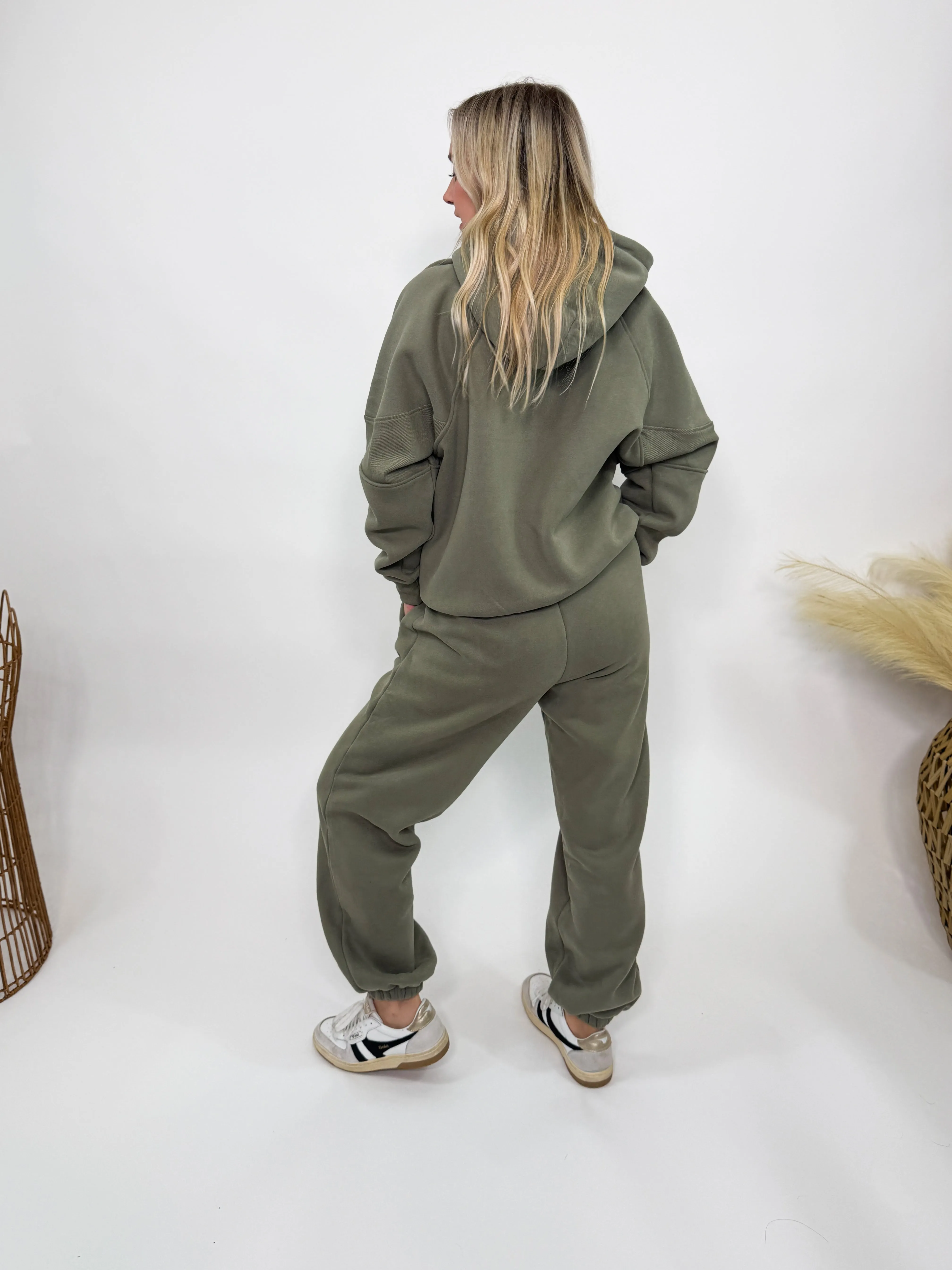 Olive Green Fleece-Lined Luxury Lounge Oversized Bmaes Hoodie