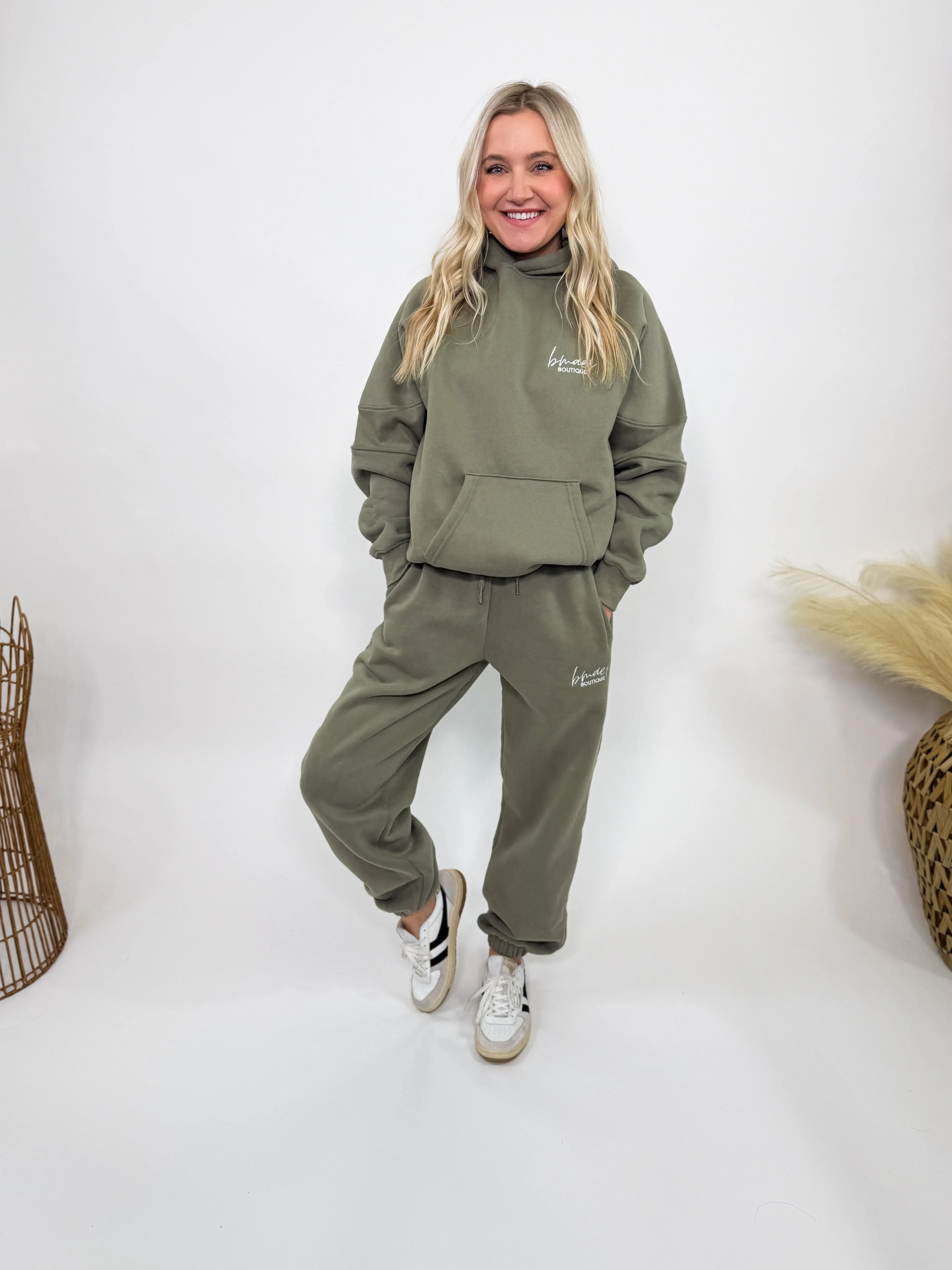 Olive Green Fleece-Lined Luxury Lounge Oversized Bmaes Hoodie