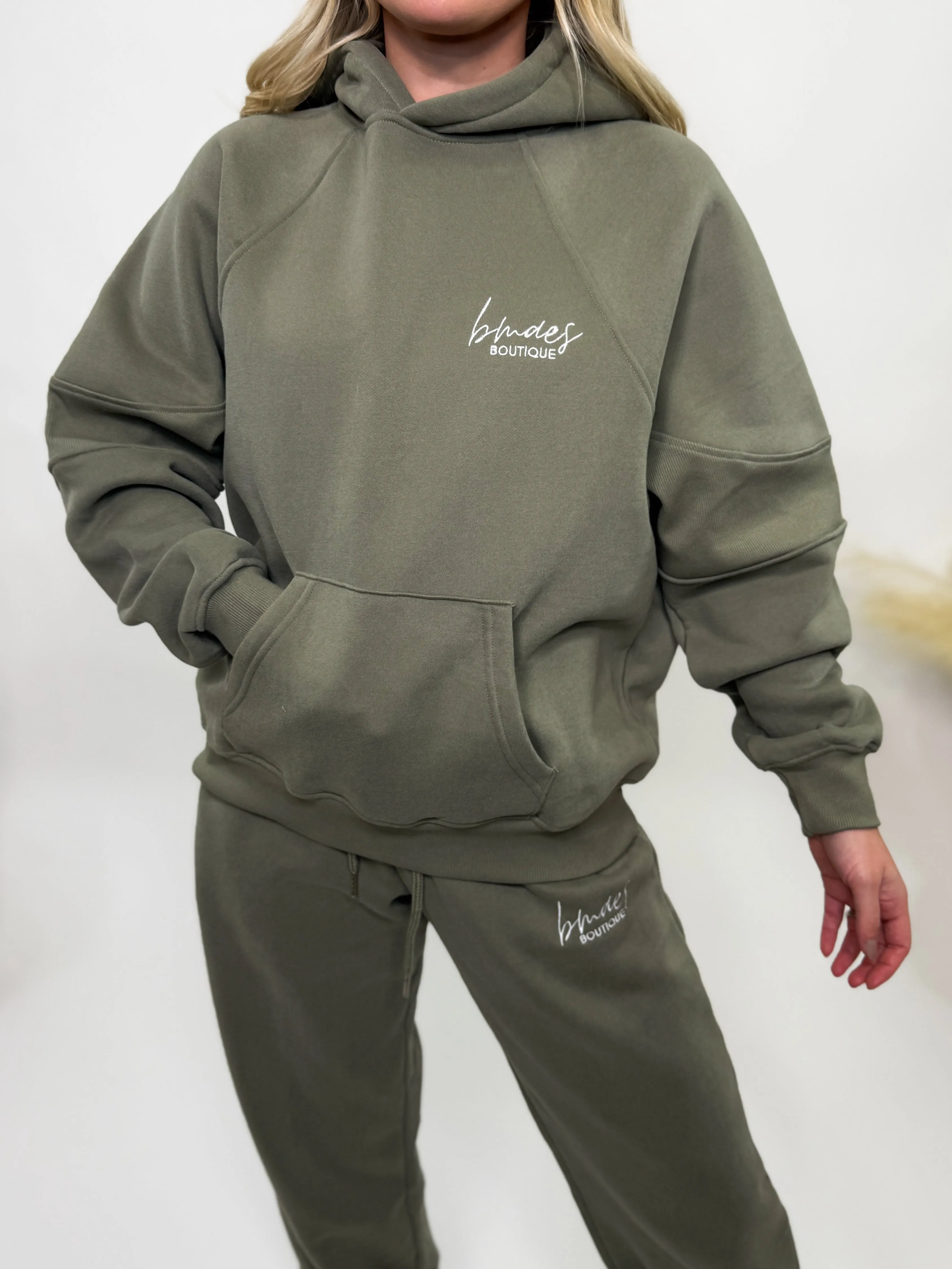 Olive Green Fleece-Lined Luxury Lounge Oversized Bmaes Hoodie