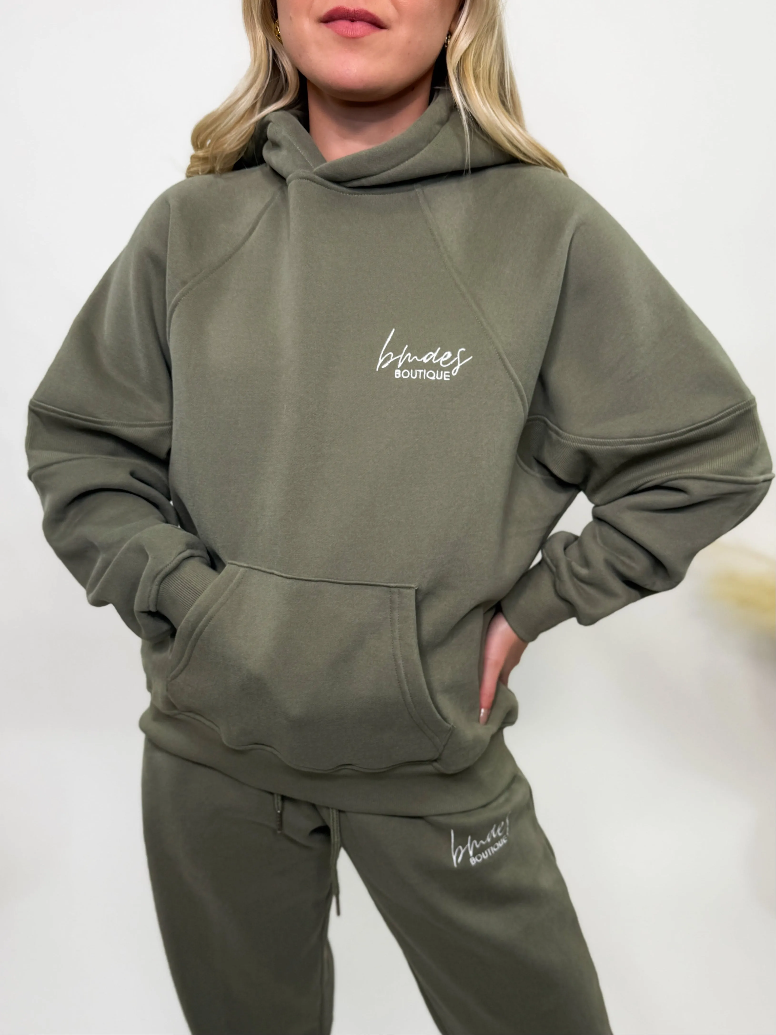 Olive Green Fleece-Lined Luxury Lounge Oversized Bmaes Hoodie