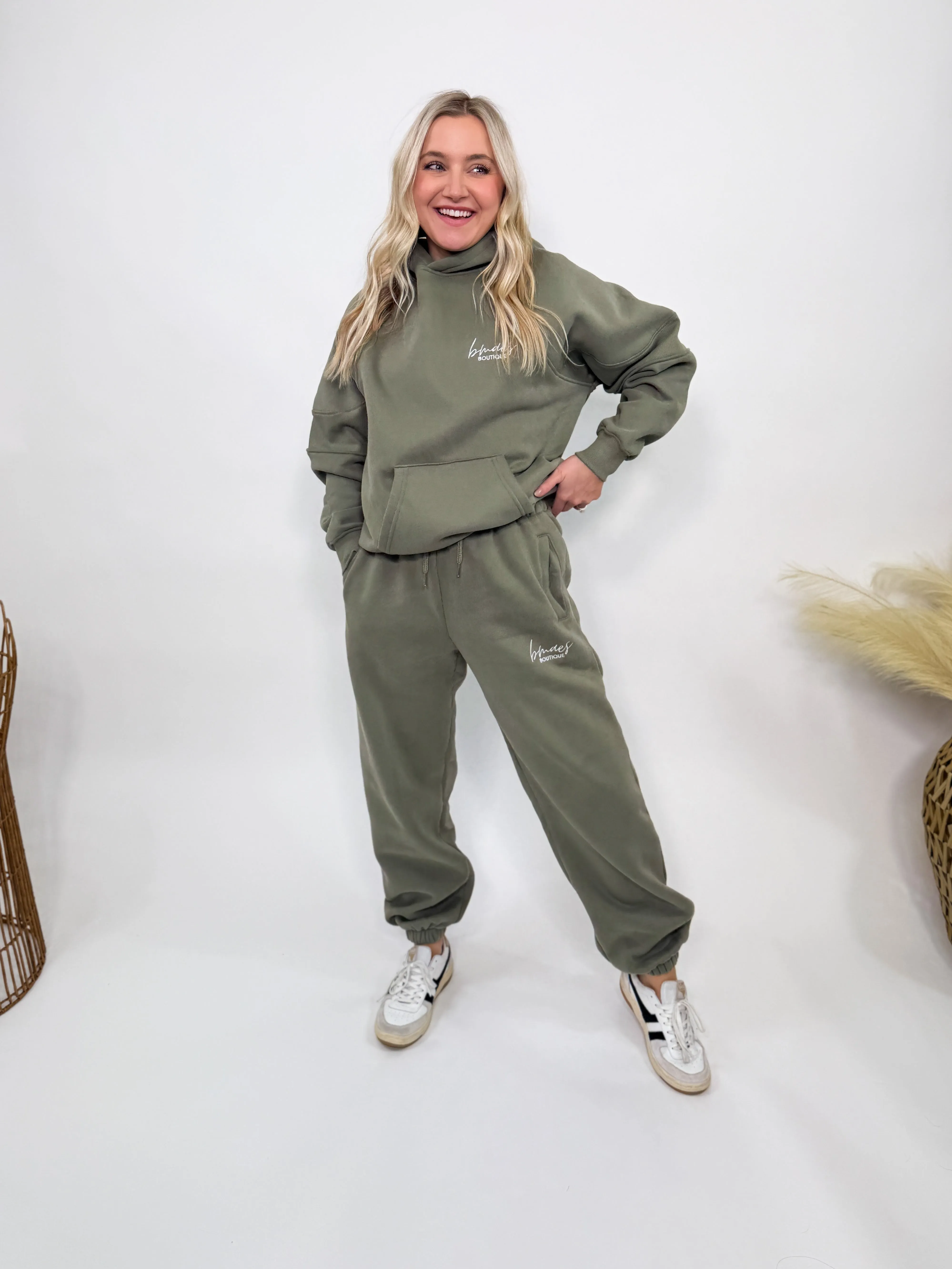 Olive Green Fleece-Lined Luxury Lounge Oversized Bmaes Hoodie