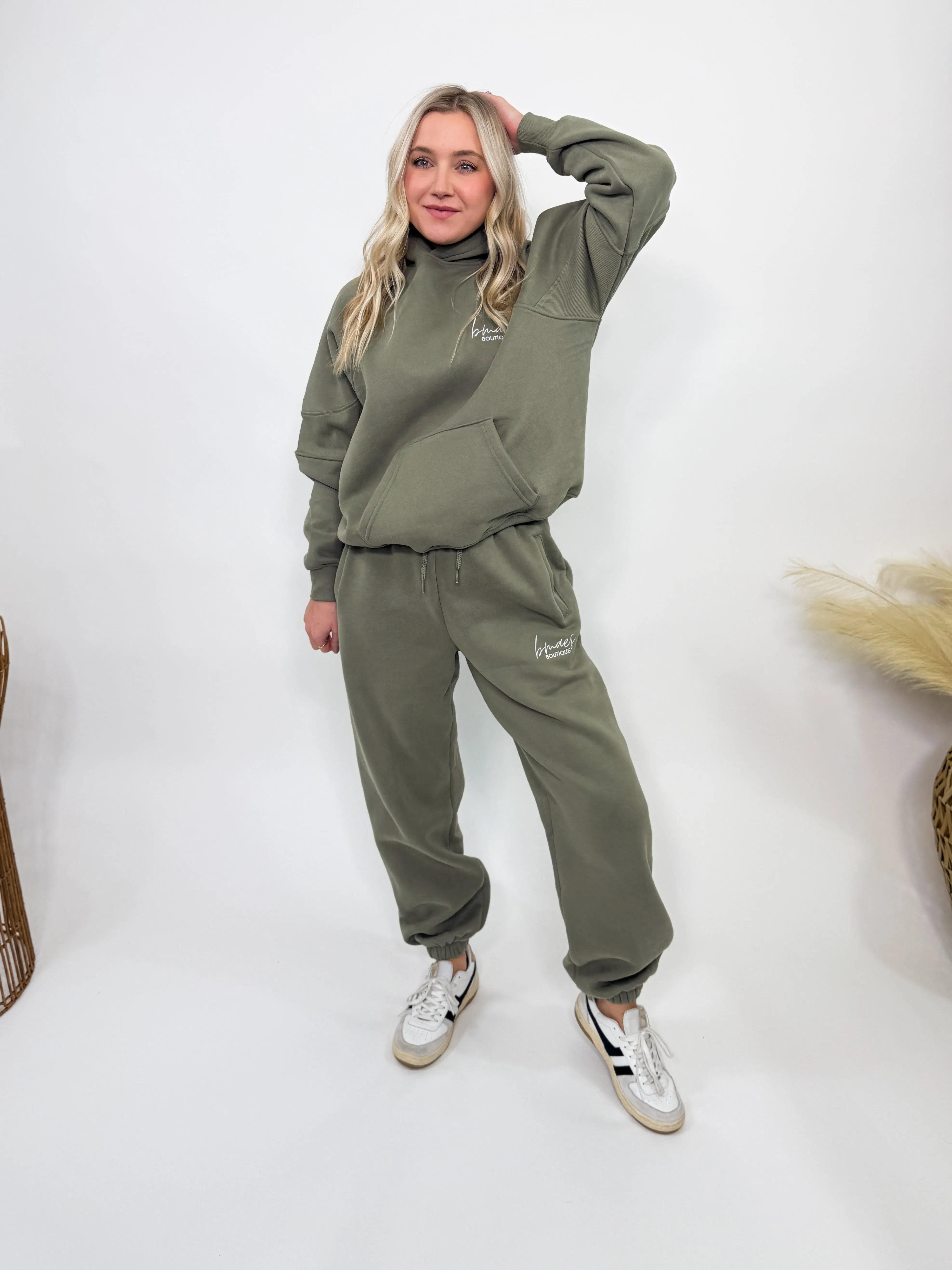Olive Green Fleece-Lined Luxury Lounge Oversized Bmaes Hoodie